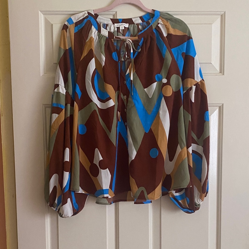 NWOT August Sky Chic Geometric Women's Blouse, Size L